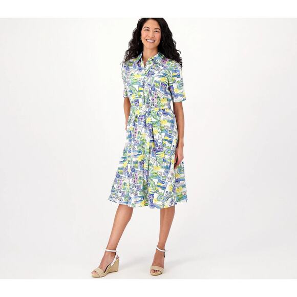 Studio Park Tropical Hawaiian Postcard Print Shirt Dress - Picture 1 of 8